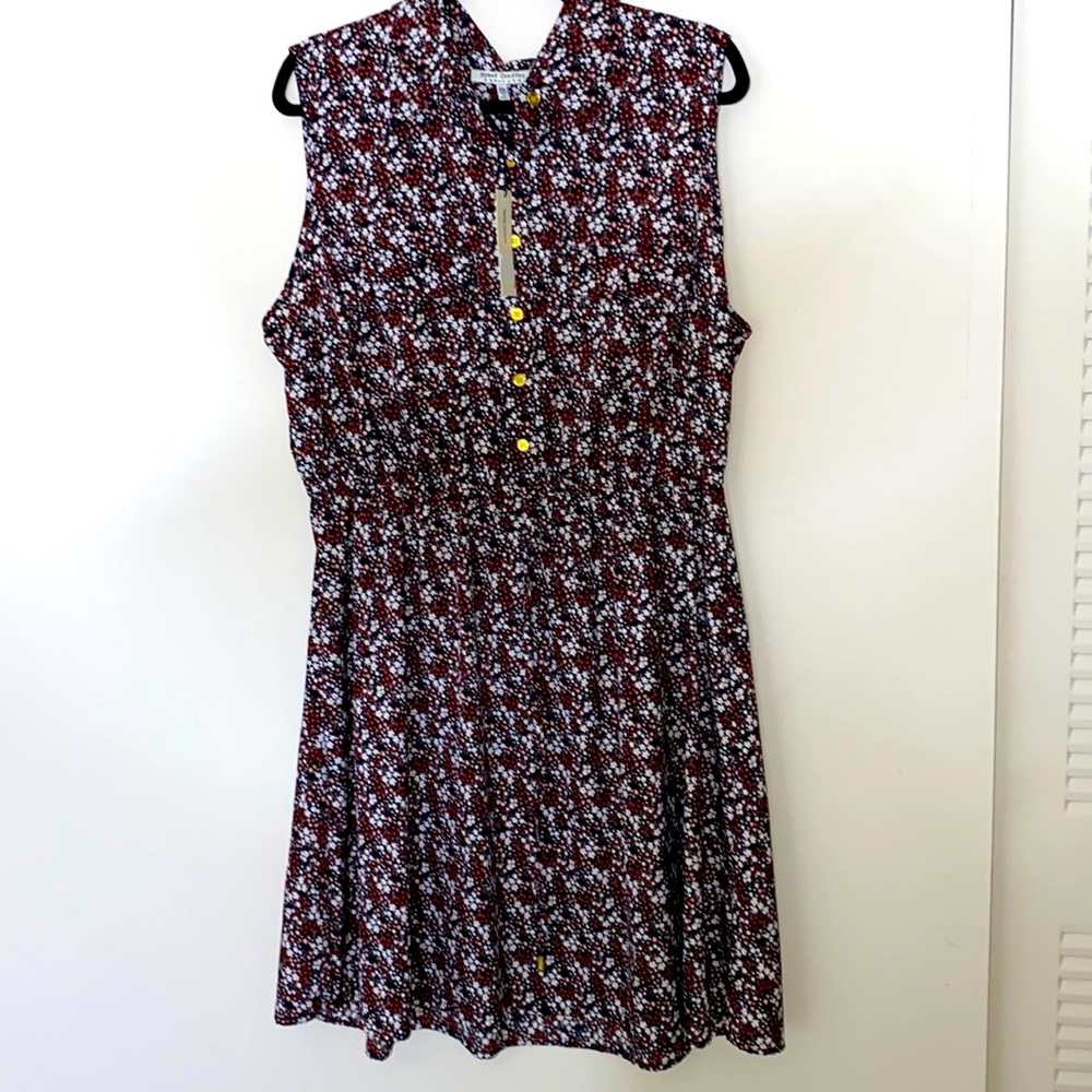 NWT Speed Control Floral Sleeveless Shirt Dress Gold Button Detail Plus Size 2X